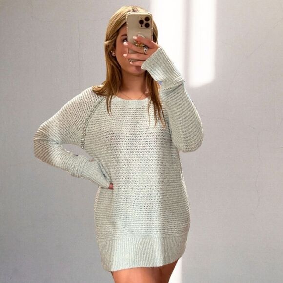 Anthro Sleeping On Snow Diamond Marled Sweater in Light Blue - Picture 1 of 13